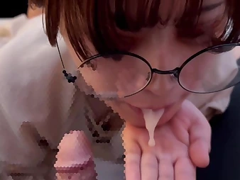 Nerdy Chinese student with glasses gets a raunchy money-shot in Pov