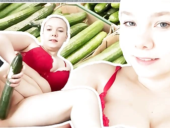 Watch this warm teeny get her tight labia screwed by a gigantic cucumber!